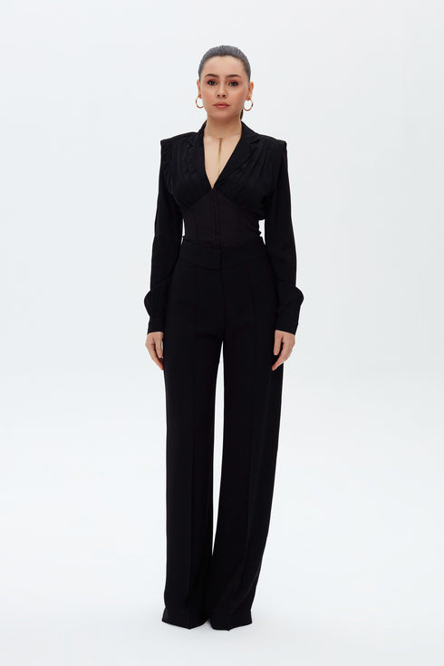Black Pleated Corset Blouse